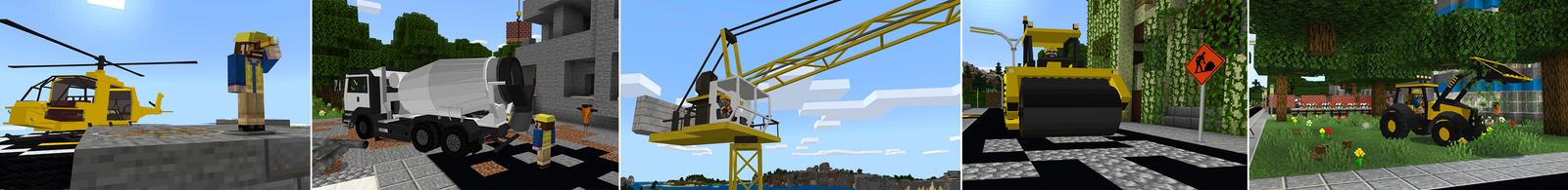 Panorama of the Minecraft Bedrock Marketplace product Craftable Construction Trucks created by Lifeboat.