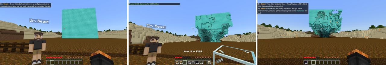 Panorama of the Minecraft Bedrock Marketplace product Explosions vs 500,000 Diamonds created by Lifeboat.