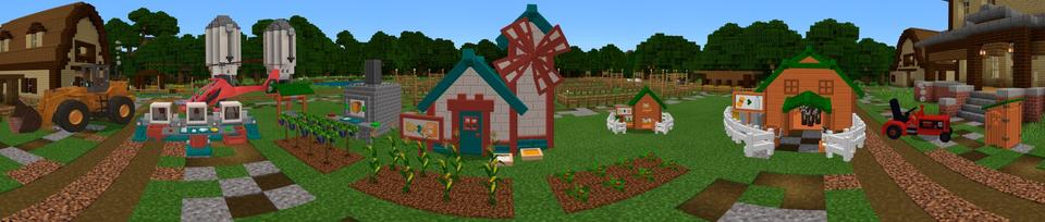 Panorama of the Minecraft Bedrock Marketplace product Farm Tycoon created by Lifeboat.