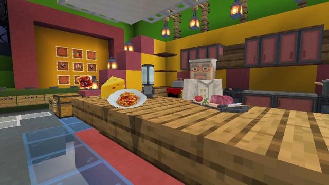Screenshot of the Minecraft Bedrock Marketplace product Food TV created by Lifeboat.