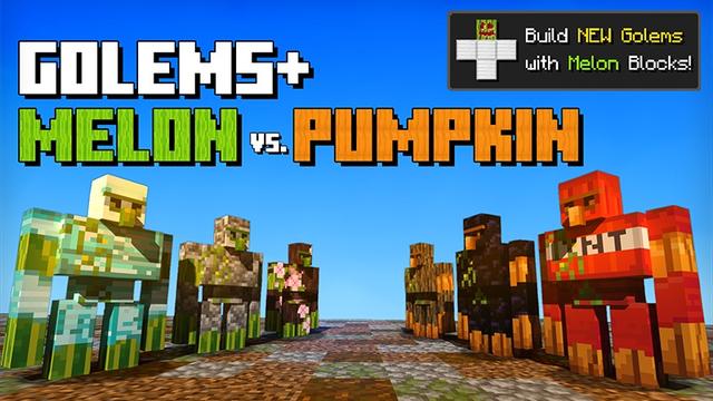 Thumbnail of the Minecraft Bedrock Marketplace product Golems+ Melon Vs. Pumpkin created by Lifeboat.