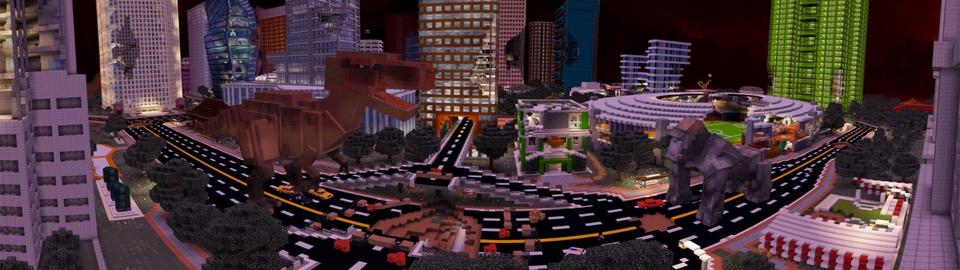 Panorama of the Minecraft Bedrock Marketplace product Gorilla vs. T-Rex created by Lifeboat.
