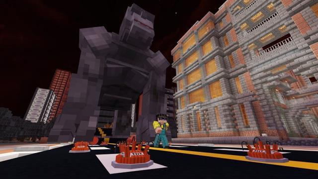 Screenshot of the Minecraft Bedrock Marketplace product Gorilla vs. T-Rex created by Lifeboat.