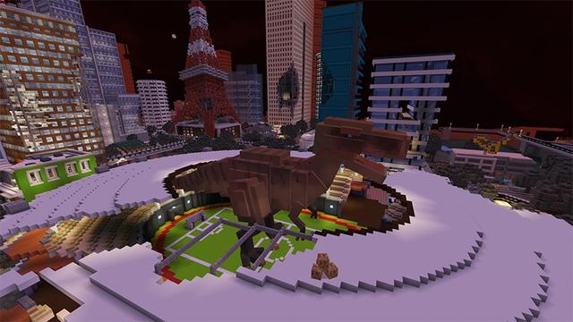 Screenshot of the Minecraft Bedrock Marketplace product Gorilla vs. T-Rex created by Lifeboat.