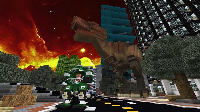 Screenshot of the Minecraft Bedrock Marketplace product Gorilla vs. T-Rex created by Lifeboat.