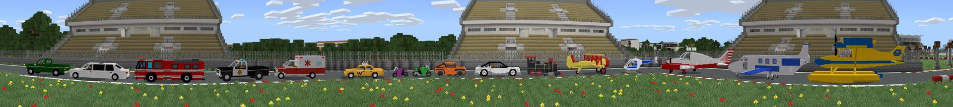 Panorama of the Minecraft Bedrock Marketplace product Trains, Planes & Automobiles created by Lifeboat.