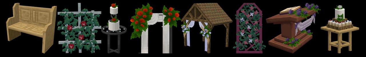 Panorama of the Minecraft Bedrock Marketplace product Wedding Furniture created by Lifeboat.