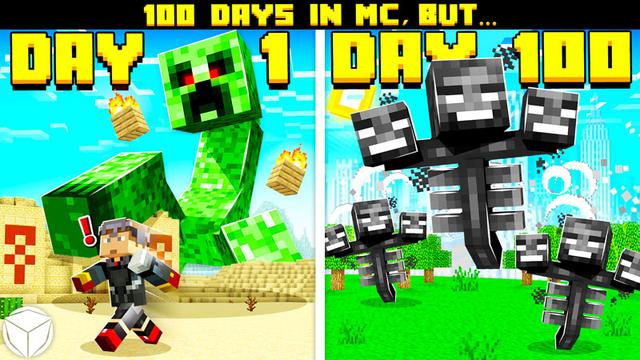 Thumbnail of the Minecraft Bedrock Marketplace product 100 Days in MC, BUT... created by Logdotzip.