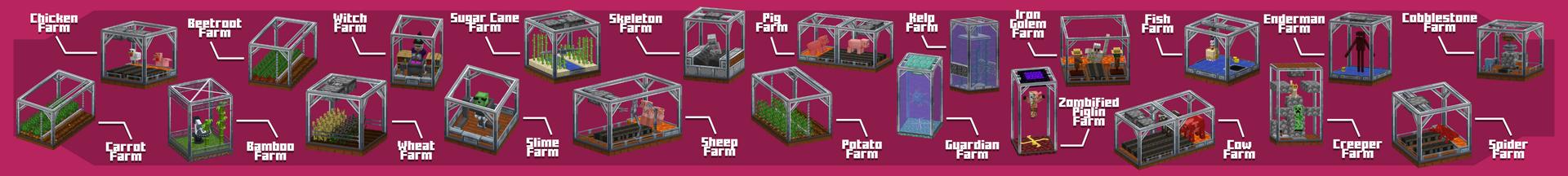 Panorama of the Minecraft Bedrock Marketplace product AFK Farms Add-On created by Logdotzip.