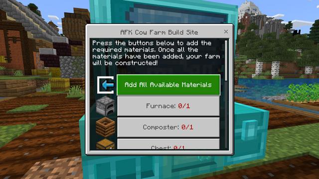 Screenshot of the Minecraft Bedrock Marketplace product AFK Farms Add-On created by Logdotzip.