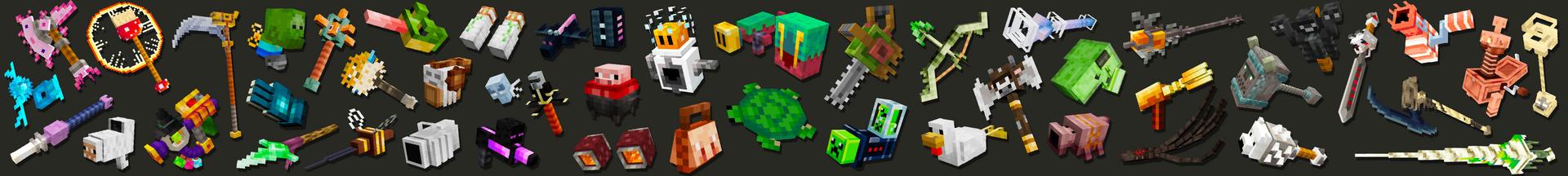 Panorama of the Minecraft Bedrock Marketplace product Mob Weapons Add-On created by Logdotzip.