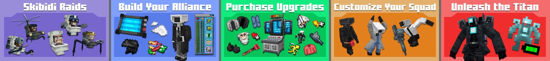 Panorama of the Minecraft Bedrock Marketplace product Skibidi Toilet Raids v1.1 created by Logdotzip.