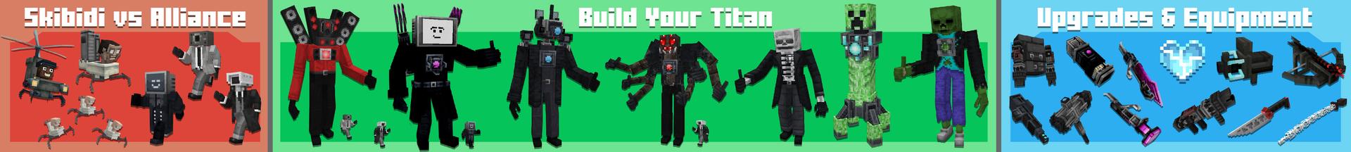 Panorama of the Minecraft Bedrock Marketplace product Skibidi Toilet Titan Wars created by Logdotzip.