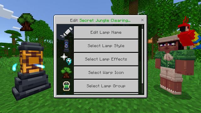 Screenshot of the Minecraft Bedrock Marketplace product Warp Lamps v1.2 Add-On created by Logdotzip.