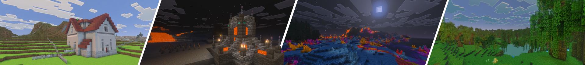 Panorama of the Minecraft Bedrock Marketplace product Biomes+ Add-On created by Lore Studios.
