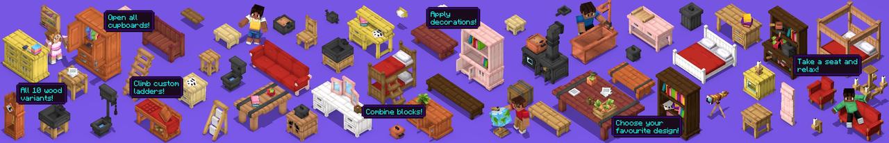 Panorama of the Minecraft Bedrock Marketplace product BLOCK FURNITURE Add-On created by Lothiredon.