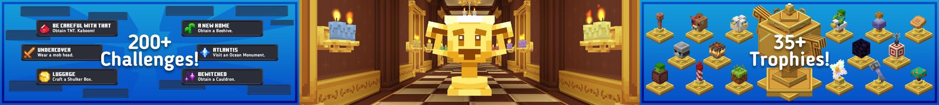 Panorama of the Minecraft Bedrock Marketplace product Triumphs & Trophies created by Lunar Client.
