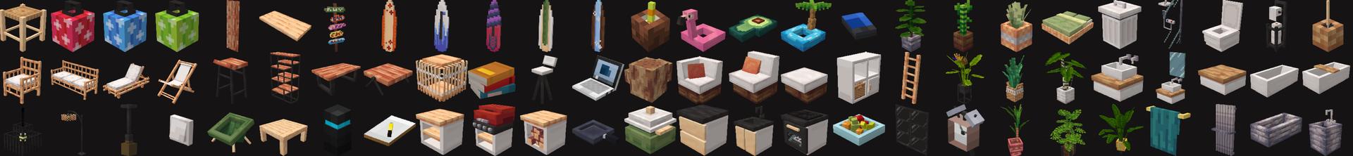 Panorama of the Minecraft Bedrock Marketplace product Furniture Deluxe: Tropical created by Maca Designs.