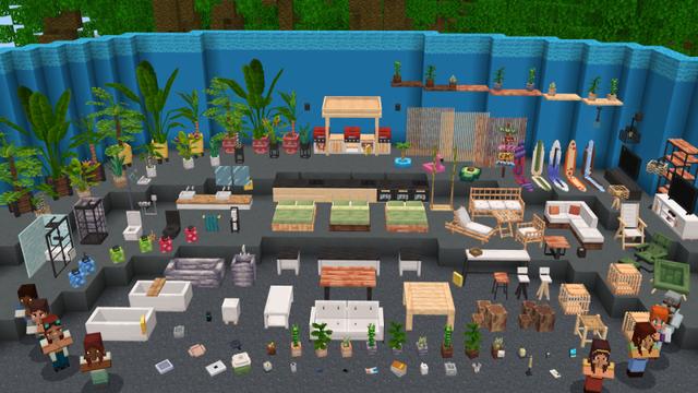 Screenshot of the Minecraft Bedrock Marketplace product Furniture Deluxe: Tropical created by Maca Designs.
