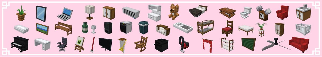 Panorama of the Minecraft Bedrock Marketplace product SIMPLE FURNITURE created by Maca Designs.