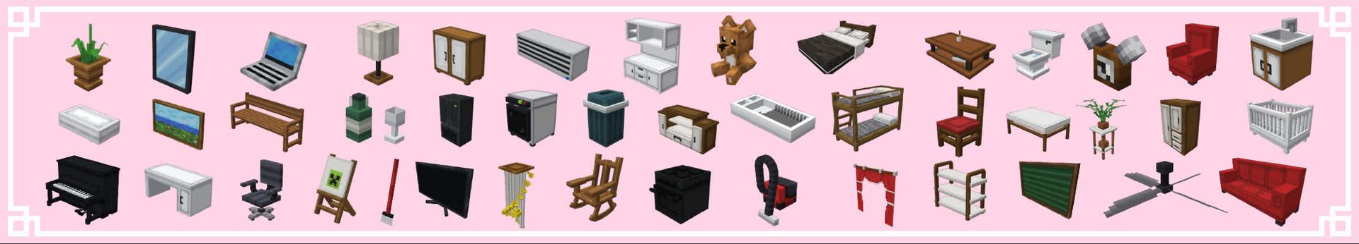 Panorama of the Minecraft Bedrock Marketplace product SIMPLE FURNITURE created by Maca Designs.