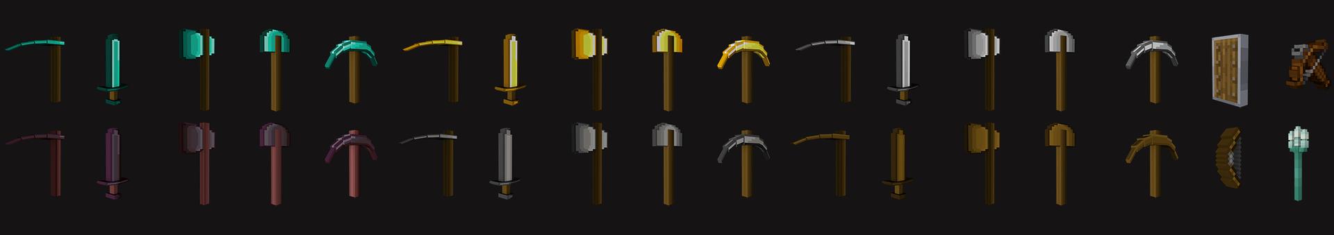 Panorama of the Minecraft Bedrock Marketplace product Thicc Weapons created by Maca Designs.