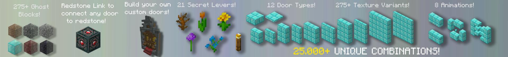 Panorama of the Minecraft Bedrock Marketplace product ULTIMATE SECRET DOORS Add-On created by Maca Designs.