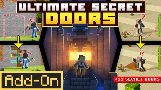 Thumbnail of the Minecraft Bedrock Marketplace product Add-On ULTIMATE SECRET DOORS (Portes secrètes ultimes) created by Maca Designs.