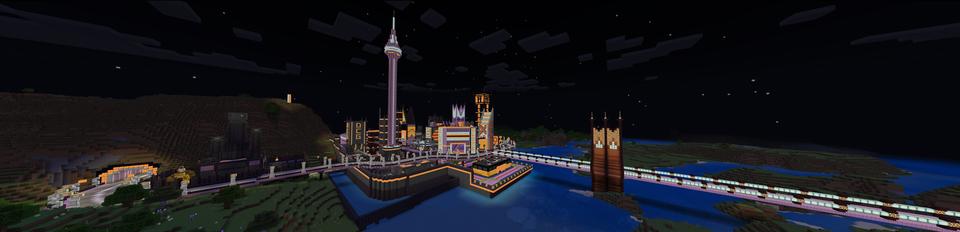 Panorama of the Minecraft Bedrock Marketplace product Cyberpunk City created by Magefall.