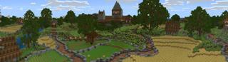 Panorama of the Minecraft Bedrock Marketplace product Survival Spawn: Rivershire created by Magefall.