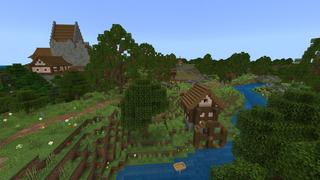 Screenshot of the Minecraft Bedrock Marketplace product Survival Spawn: Rivershire created by Magefall.