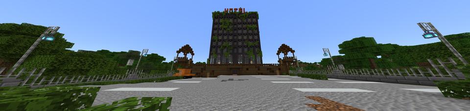 Panorama of the Minecraft Bedrock Marketplace product Zombie Base Hotel created by Magefall.