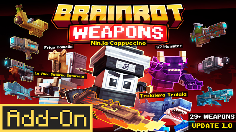 Thumbnail of the Minecraft Bedrock Marketplace product Brainrot Weapons created by Master Duckies.
