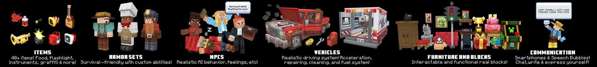Panorama of the Minecraft Bedrock Marketplace product ROLECRAFT Add-On created by Mazario Studios.