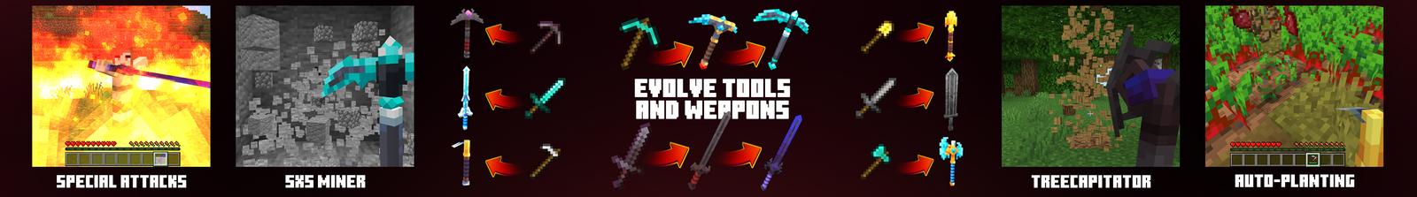 Panorama of the Minecraft Bedrock Marketplace product Weapons Evolve Add-On created by Mazario Studios.