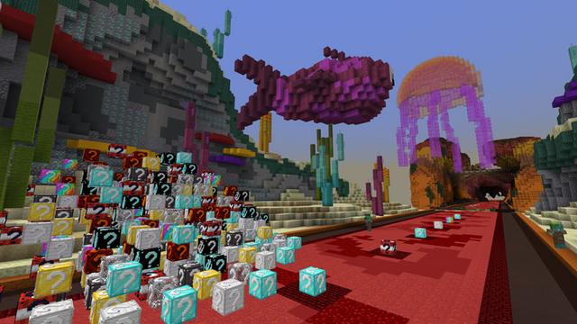 Screenshot of the Minecraft Bedrock Marketplace product PrestonPlayz Lucky Block Run created by FireGames.