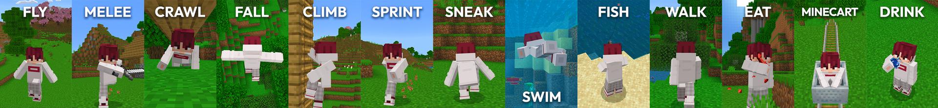 Panorama of the Minecraft Bedrock Marketplace product Animations+ Add-On created by MelonBP.
