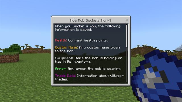 Screenshot of the Minecraft Bedrock Marketplace product Buckets+ Add-On created by MelonBP.