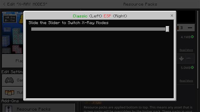 Screenshot of the Minecraft Bedrock Marketplace product XRAY MODES created by MelonBP.