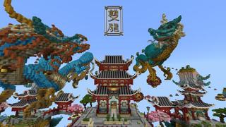 Screenshot of the Minecraft Bedrock Marketplace product Twin Dragon Parkour created by Meraki.