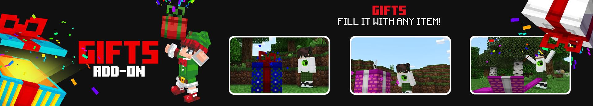 Panorama of the Minecraft Bedrock Marketplace product Gifts Add-On created by Meraki.