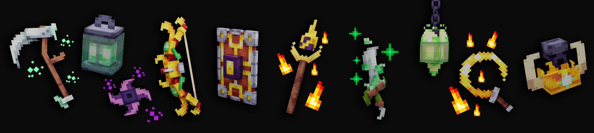 Panorama of the Minecraft Bedrock Marketplace product Nether Weapons created by Meraki.