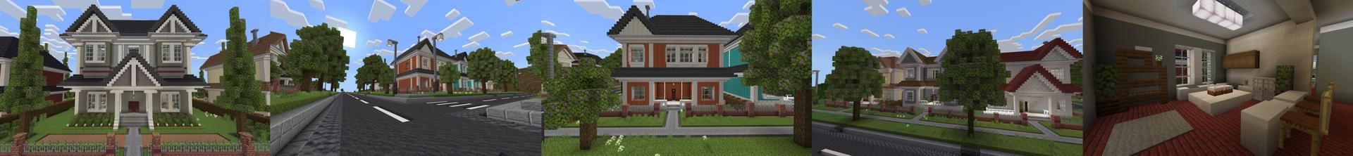 Panorama of the Minecraft Bedrock Marketplace product Suburban Homes created by Meraki.