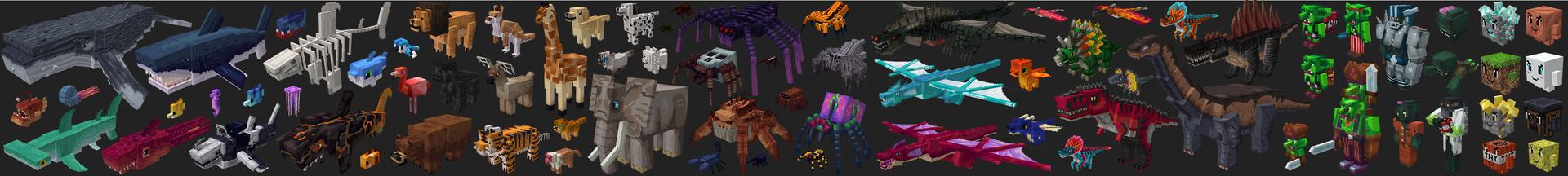 Panorama of the Minecraft Bedrock Marketplace product 100+ new Mobs created by Mine-North.