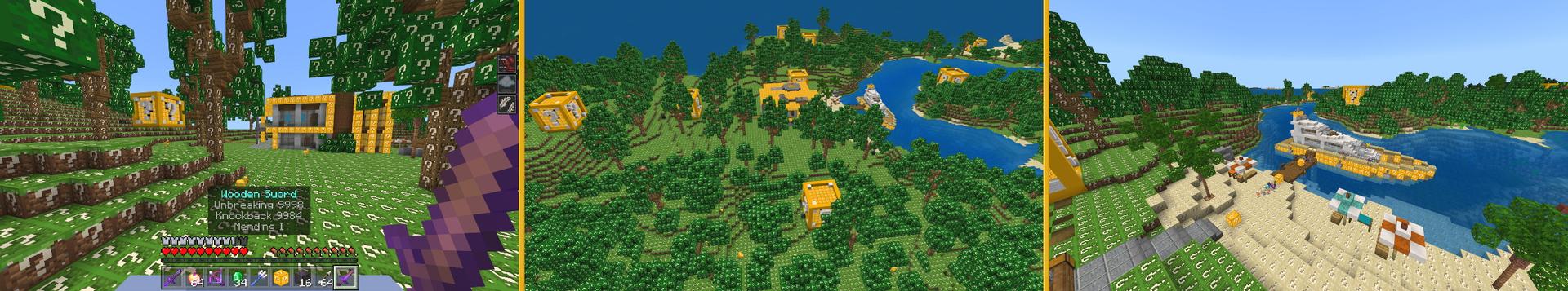 Panorama of the Minecraft Bedrock Marketplace product Luckyblock World ++ created by Mine-North.