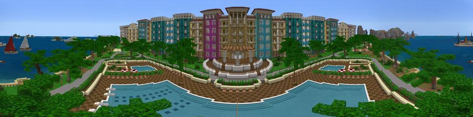 Panorama of the Minecraft Bedrock Marketplace product Luxury Hotel created by Mine-North.