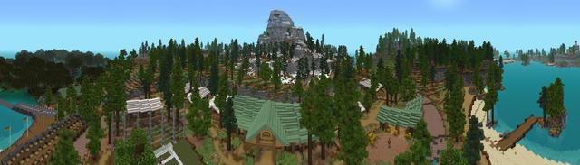 Panorama of the Minecraft Bedrock Marketplace product Camp Enderwood created by Minecraft.
