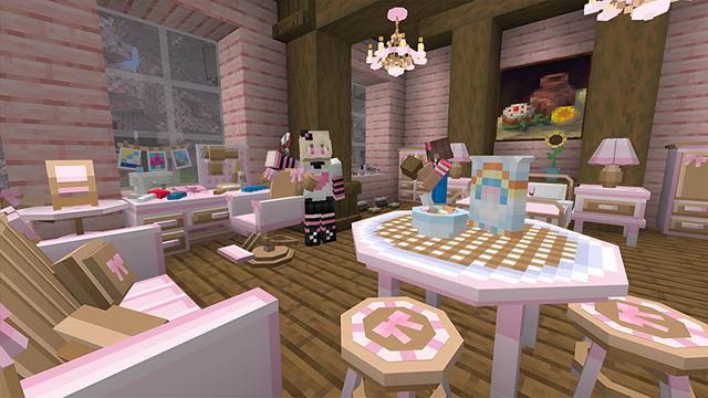 Screenshot of the Minecraft Bedrock Marketplace product Hello Kitty and Friends Furniture created by Razzleberries.