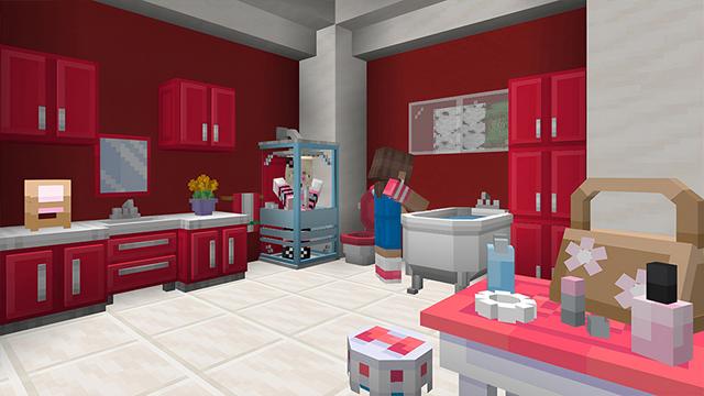 Screenshot of the Minecraft Bedrock Marketplace product Hello Kitty and Friends Furniture created by Razzleberries.