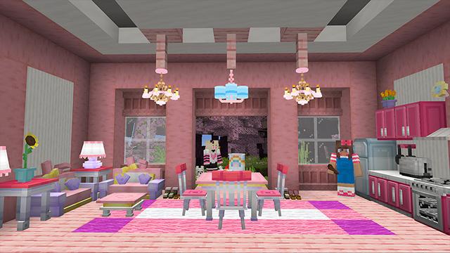 Screenshot of the Minecraft Bedrock Marketplace product Hello Kitty and Friends Furniture created by Razzleberries.